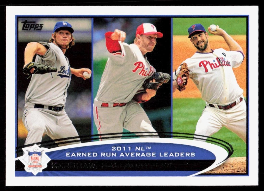 2011 trading card featuring Clayton Kershaw, Roy Halladay, and Cliff Lee